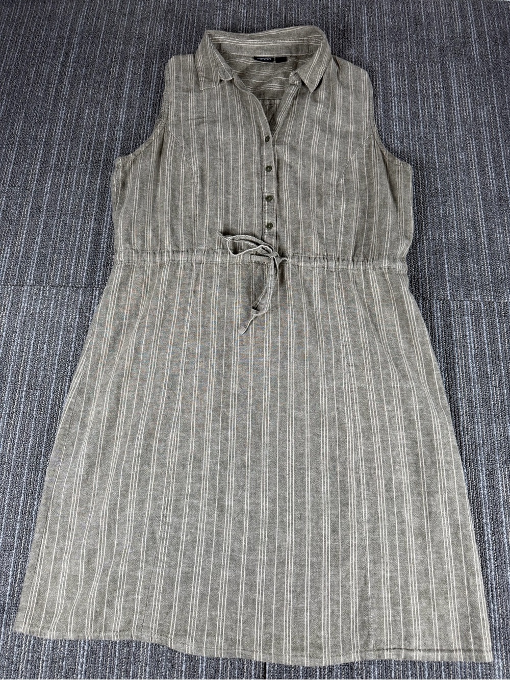 Esmara Women's Green/Beige Striped Sleeveless Synch Waist Dress Cotten/Linen Mix